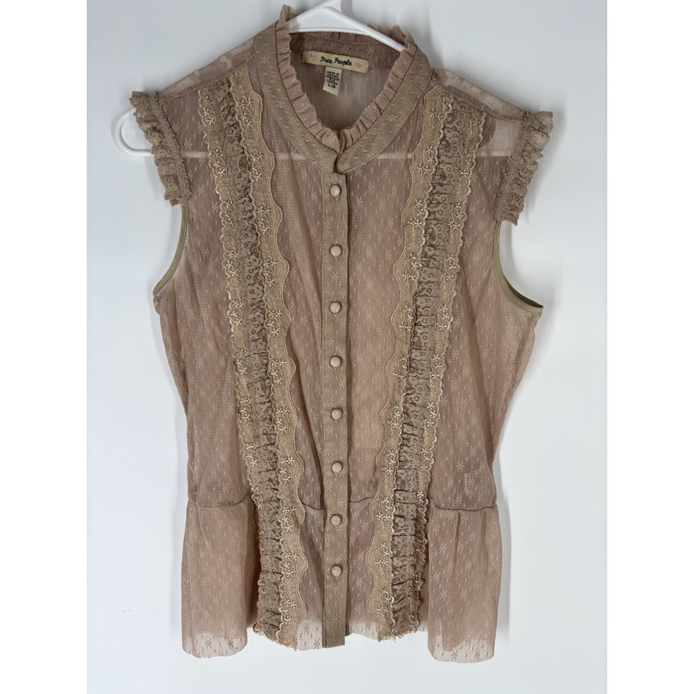 Vintage Free People Y2K Sheer Lace Sz L  Boho Victorian Festival Prairie Cottage - Picture 9 of 10